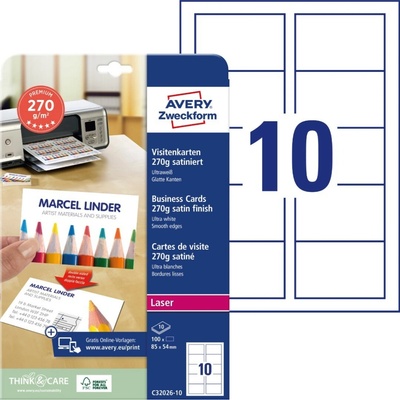 Avery Zweckform 85x54 mm, 220g, 10 listů, saténové, jasně bílé C32026-10