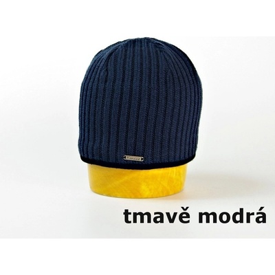 pletená čepice s kontrastním lemem tm. modrá