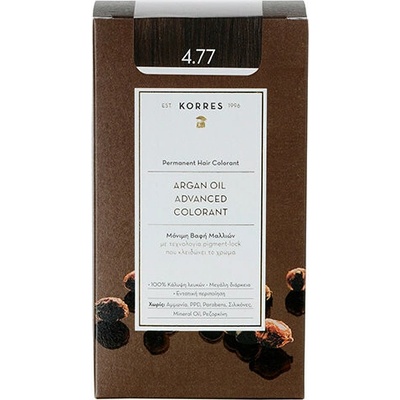 Korres Argan Oil permanentná farba na vlasy s arganovým olejom 4.77 Dark Choco 50 ml