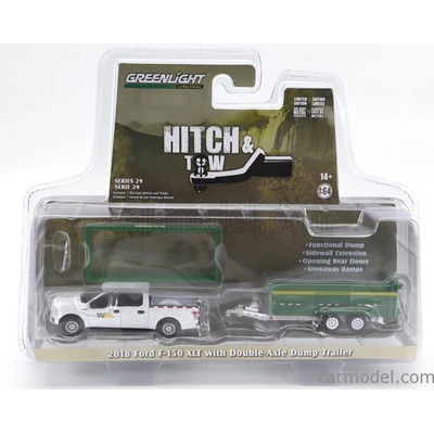Greenlight Ford usa F-150 Pick-up 2018 With Small Cargo Ups Trailer Bílá Zelená 1:64