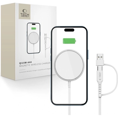 Tech-Protect Безжично зарядно 15W с MagSafe и Qi отTech-Protect QI15W-A44 - Бяло (5906302380329)
