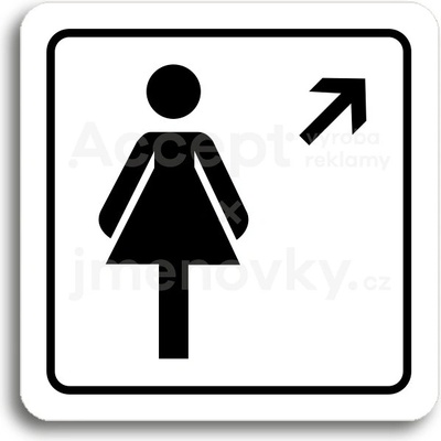 ACCEPT Piktogram WC ženy vpravo nahoru - bílá tabulka - černý tisk