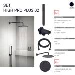 Gedy Комплект душ High Pro Plus 02, пита 25 см, черен мат (0000GYHP1010200)