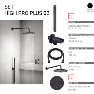 Gedy Комплект душ High Pro Plus 02, пита 25 см, черен мат (0000GYHP1010200)