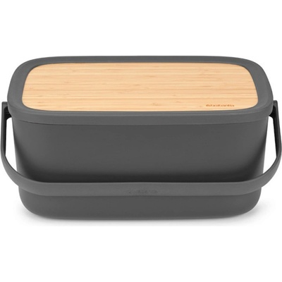 Brabantia Кутия за хляб Brabantia Nic 1003255, 39.5 см, Бамбуков капак, Дръжка за носене, Тъмносив (1003255)
