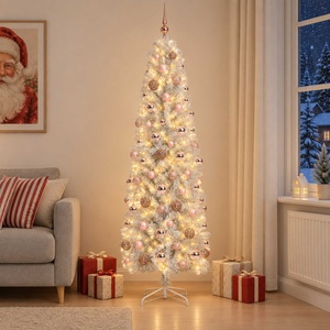 vidaXL Изкуствена тясна коледна елха с топка 240 см 300 LED светодиода (3461059)