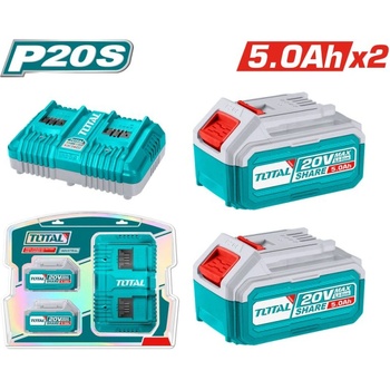 TOTAL Комплект акумулаторни батерии и зарядно TOTAL Industrial, Li-Ion, 20 V, 5.0 Ah, 3 части (TL IND TFBCPK2425E)