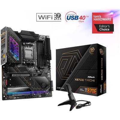 Дънна платка ASRock X870E Taichi, X870E, AM5, PCI-E 5.0 (HDMI&USB4)(CF), 6x SATA 6Gb/s, 3x Hyper M. 2 socket, 2x USB4, 5x USB 3.2 Gen 2, 5GbE LAN, Wi-Fi 7, EATX (90-MXBP90-A0UAYZ)