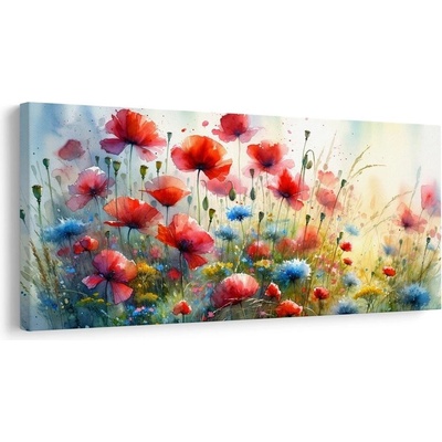 Obraz kvetoucí pole máků a chrp - 120x60