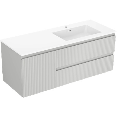 Mexen Rivel шкаф за баня 120 см с мивка Otis дясна, 2S, 1D, релефен, сив/бял мат - 91A23-12047-3-BBFFF62-W18P01 (91A23-12047-3-BBFFF62-W18P01)