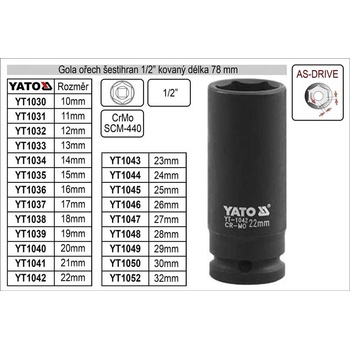 YATO Gola ořech šestihran 1/2" kovaný prodloužený 17mm