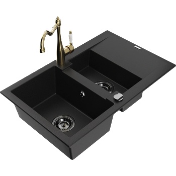 Mexen Gaspar гранитна мивка с 1, 5 камери с отцедник и кухненски смесител Carla, черен - 6507-77-670700-50-B (6507-77-670700-50-B)