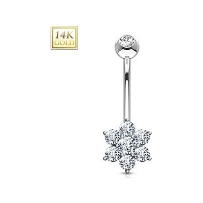 Šperky4U zlatý piercing do pupíku kytička ZL01067-WG