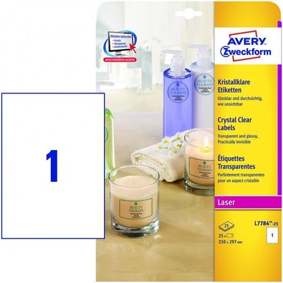 Avery-Zweckform L7784-25 210 x 297 mm prehľad produktov fólie priehľadná 25 ks trvalé Fóliové etikety laser, kópie; L7784-25