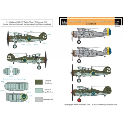 Roden S.B.S. Model Gloster Gladiator in Swedish service VOL.I Decals for/Merit 1:48