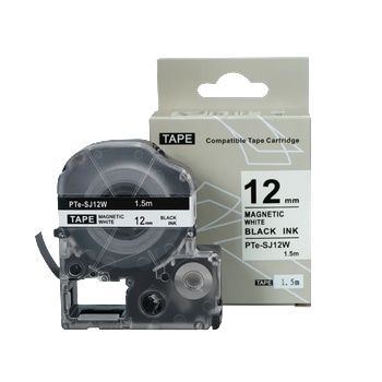Compatible Epson SJ12W, 12mm x 1, 5m, черен печат / магнитен бял фон, съвместима лента (PTe-SJ12W)