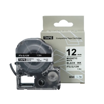 Compatible Epson SJ12W, 12mm x 1, 5m, черен печат / магнитен бял фон, съвместима лента (PTe-SJ12W)