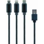Gembird CC-USB2-AM31-1M Gembird USB cable 3in1 for charging micro USB/USB-C/8-pin, black, 1m
