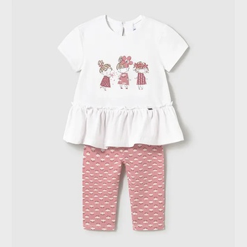 Mayoral Комплект бяла тениска и клин цветя в розов цвят за мини момиче Майорал