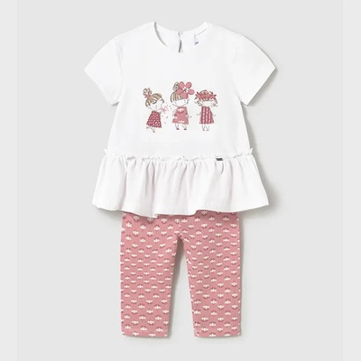 Mayoral Комплект бяла тениска и клин цветя в розов цвят за мини момиче Майорал