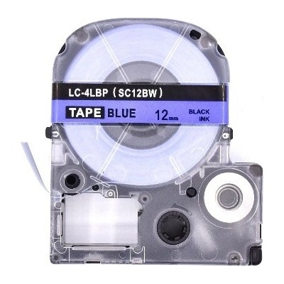 Compatible Epson LK-4LBP, SC12BW, 12mm x 9m, черен печат / син фон, съвместима лента (LKSC12BW)