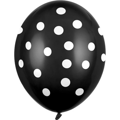 PartyDeco Balónky černé s bílými puntíky 30 cm