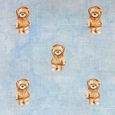 Bavlněný atlas modrý, medvídci, š.140