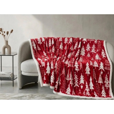 Textilomanie Vánoční mikroplyšová beránková deka CHRISTMAS TREES červená 200x220