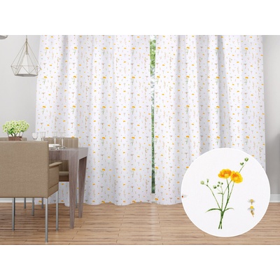 Biante Bavlnený záves Sandra SA-497 Žlté bylinky na bielom 150x140 cm