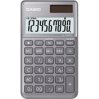 Casio Калкулатор Casio SL-1000SC, 10 разряден дисплей, джобен, изчисляване на %, бутон за бърза корекция, функция за запаметяване, сив (SL-1000SC)