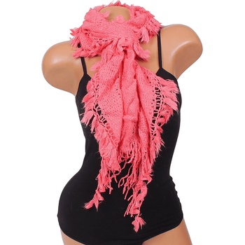 Image 1 of Дамски плетен шал в коралово с ресни