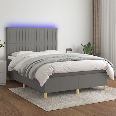 Petrashop 3135598 boxspring postel s matrací a LED tmavě šedá textil