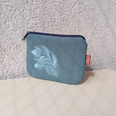 Joan Atelier taštička mini modrá s pavím perem