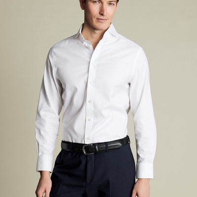 Charles Tyrwhitt Extreme Spread Collar Twill nežehlivá keprová košile s otevřeným límcem klasické knoflíky extra slim fit white