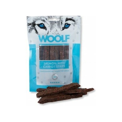 Woolf Salmon with Carrot Stripes - maškrty pre psov 100 g