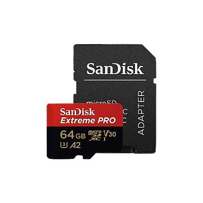 Extreme PRO 64GB microSDXC + SD Adapter + 2 years RescuePRO Deluxe up to 200MB/s & 90MB/s Read/Write speeds A2 C10 V30 UHS-I U3 (SDSQXCU-064G-GN6MA)