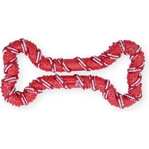 PET NOVA Tpr Костичка за куче с памучно въже - червена, 20см
