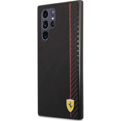 Ferrari Smooth Carbon Hard Case - хибриден удароустойчив кейс с карбоново покритие за Samsung Galaxy S22 Ultra (черен)
