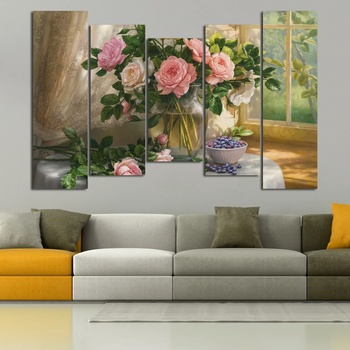 Vivid Home Картини пана Vivid Home от 5 части, Цветя, Канава, 110x65 см, 4-та Форма №0859