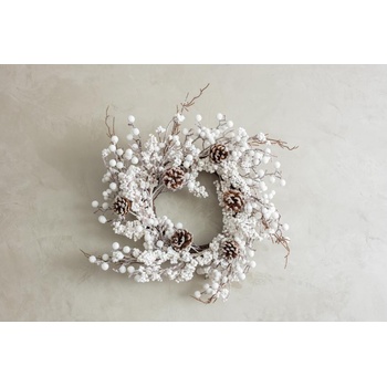 MagicHome Veniec Vianoce so zasneženými guličkami a šiškami 50 x 50 x 14 cm