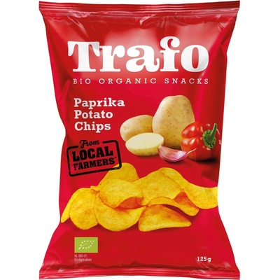 TRAFO Bio Klasické paprikové brambůrky 125 g o 15–20 % méně tuku • křehká textura • bez palmového oleje • přirozeně bezlepkové • s nerafinovanou mořskou solí