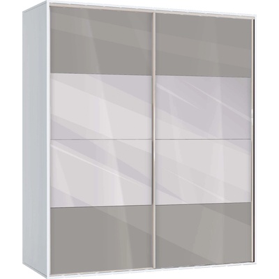 Bogdan Furniture G Гардероб с плъзгащи врати и огледало Memo. bg, модел BM-Ava 41, бял гланц и сиво