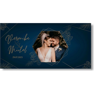 Personal Svadobný banner s fotkou - Gold blue Rozmer banner: 130 x 65 cm