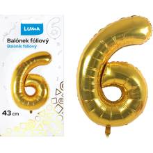 Balónek fóliový Luma č.6, 43cm, zlatý