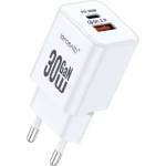Lemontti GaN Dual Port мрежово зарядно устройство 30W (USB-C PD + USB-A), бяло (LEMIRDPGT30WA)