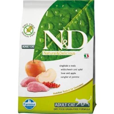 N&D CAT Prime Adult GRAIN FREE Boar & Apple - пълноценна храна за пораснали котки над 1 година, с глиганско месо и ябълка - 300 гр PND0030036