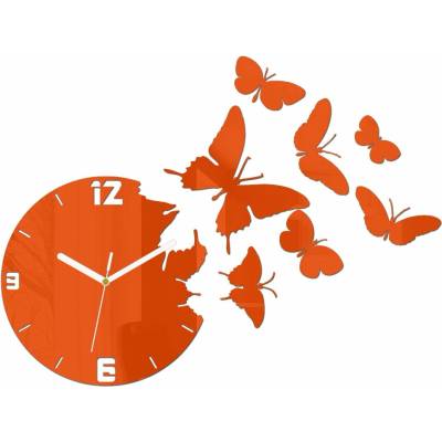 Moderné nástenné hodiny MOTÝLE ORANGE orange