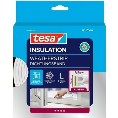 tesa® Izolační samolepicí těsnění – gumové, profil P, 25 m × 9 mm × 5,5 mm, bílé