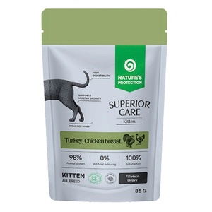 Nature's Protection Nature's Protection CAT SUPERIOR CARE Grain Free Kitten with Turkey and Chicken Breast, пауч с филета в сос с пуешко и пилешки гърди, за подрастващи котки - 85 гр, Литва 210570
