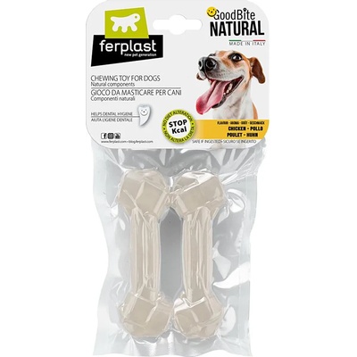 Ferplast GoodBite Natural S - Лакомство за кучета - кокал за дъвчене от царевично нишесте с вкус на пиле, 11 x 3, 6 x h 1, 7см. , 2 броя х 40 гр в пакет. -2 пакета